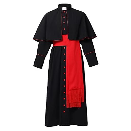 BLESSUME sacerdote tonaca prete soutane romano clero robe con fascia cincture vita(2xl, soutane nera con cintura)