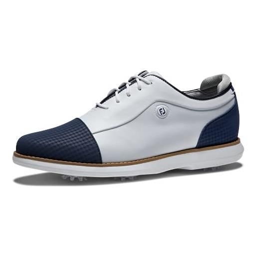 Footjoy tradizioni scudo punta, scarpa da golf donna, bianco blu marino, 7.5 uk