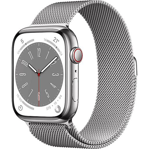 APPLE watch series 8 gps + cellular 45mm cassa in acciaio inossidabile color argento con loop maglia milanese argento