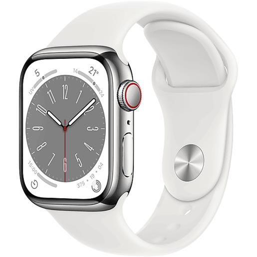 APPLE watch series 8 gps + cellular 41mm cassa in acciaio inossidabile color argento con cinturino sport bianco - regular