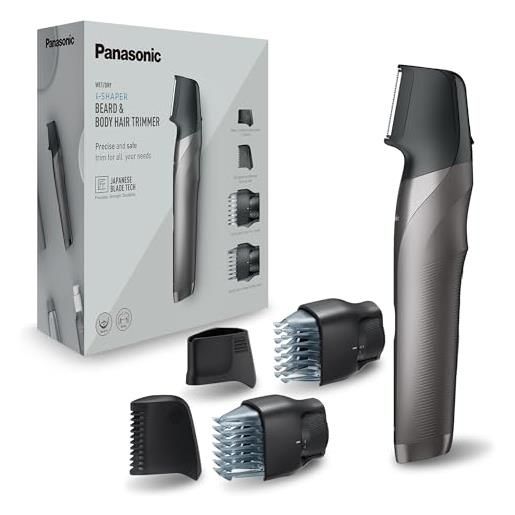 Panasonic er-gy60 i-shaper regolabarba multigroomer per la cura di barba e corpo, rivoluzionaria lama verticale per taglio preciso e curato, rasatura wet & dry, 4 accessori, japanese blade tech