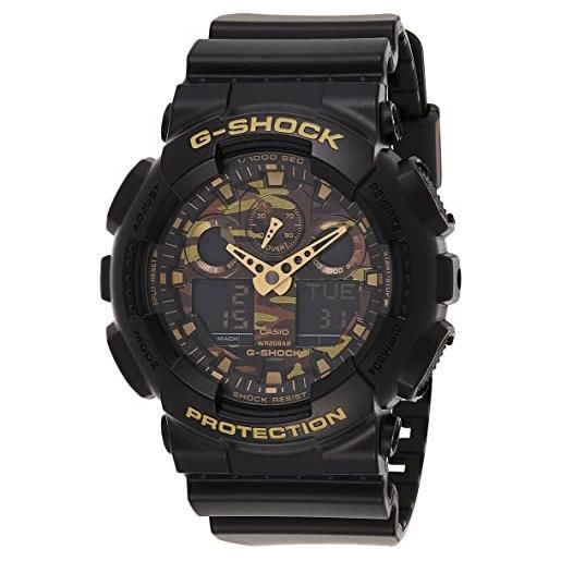 Casio g-shock orologio 20 bar, giallo/nero, analogico - digitale, uomo, ga-100cf-1a9er