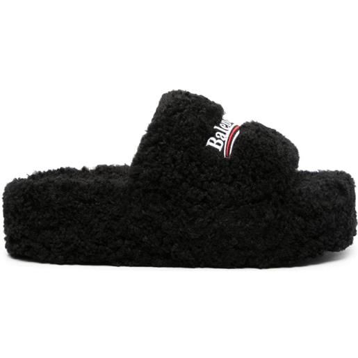 Balenciaga sandali slides furry con applicazione - nero