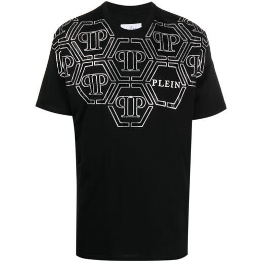Philipp Plein t-shirt ss hexagon con strass - nero