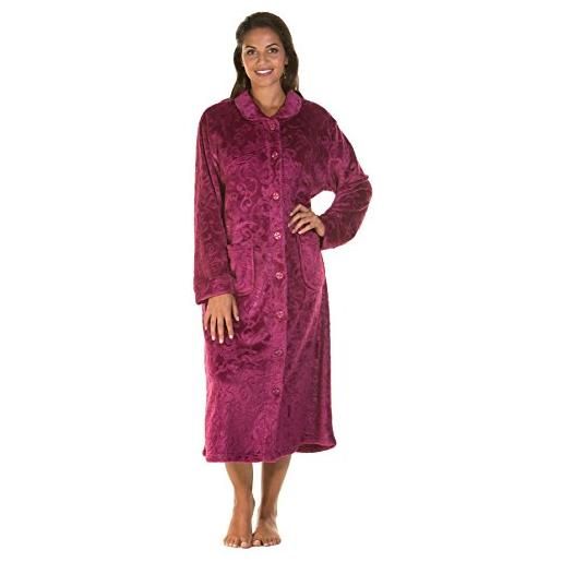 Lady Olga, camicia da notte in pile goffrato, 3 stili con cerniera, accappatoio o giacca da letto rosa scura - bottone. 56