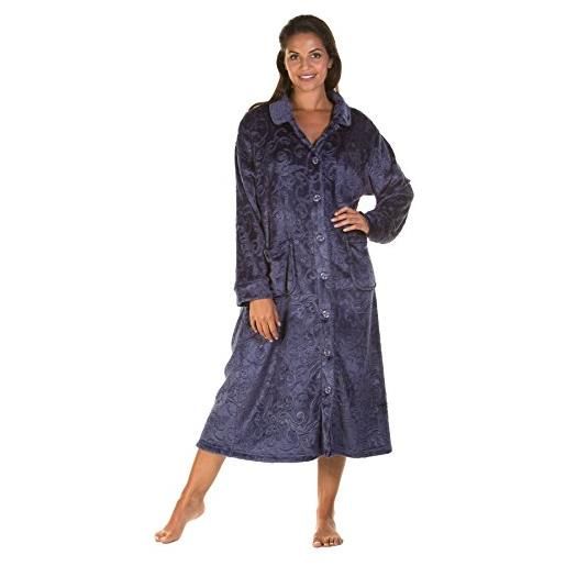 Lady Olga, camicia da notte in pile goffrato, 3 stili con cerniera, accappatoio o giacca da letto giacca da letto, colore blu navy 46/48 it