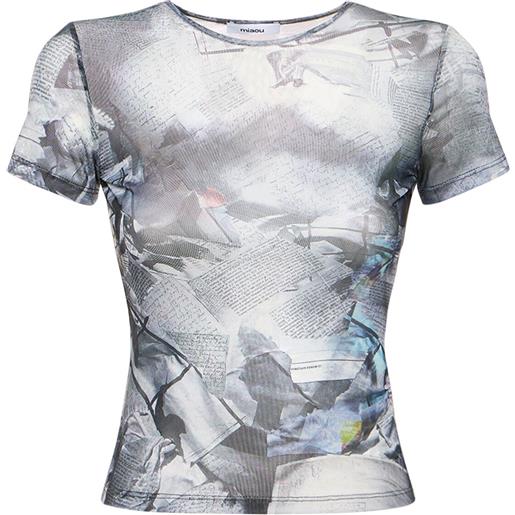 MIAOU t-shirt cropped in techno stampato stretch