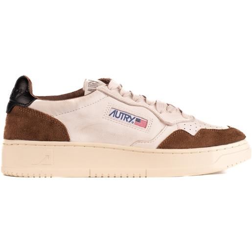 Autry sneakers in pelle suede bicolore marrone e bianco