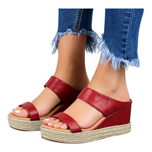 Generic sandali con zeppa da donna con tacco: sandali estivi open toe bohemian espadrilles, sandali con zeppa e plateau estivi, sandali per il tempo libero, scarpe da spiaggia, colore: rosso, 38 eu