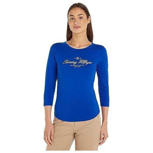 Tommy Hilfiger maglietta maniche lunghe donna open-neck basic, blu (ultra blue), xl
