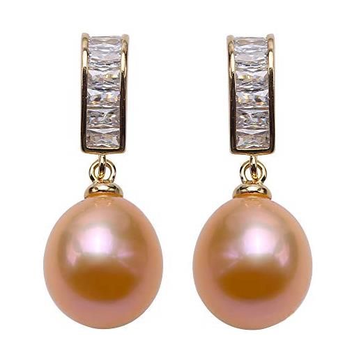 JYX Pearl orecchini a perno in argento sterling 925 con perle d'acqua dolce coltivate rosa ovali da 9,5 × 10,5 mm, da donna, perla, perla