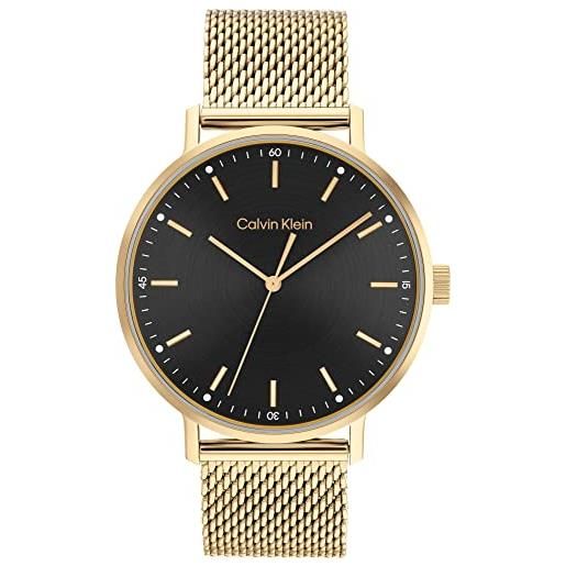 Calvin Klein orologio analogico al quarzo da uomo con cinturino in maglia metallica in acciaio inossidabile dorato - 25200049