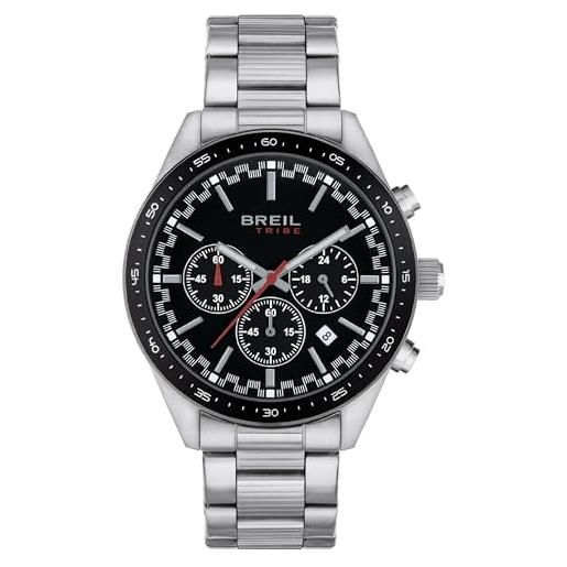 Breil orologio uomo fast quadrante mono-colore nero movimento cronografo quarzo e bracciale acciaio argento ew0571