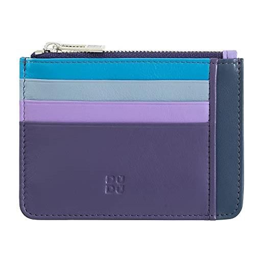 Dudu bustina porta carte di credito in vera pelle colorata portafogli con zip mauve