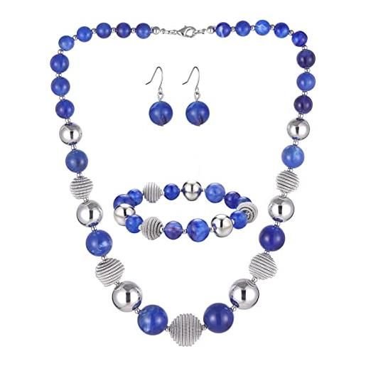 BULINLIN collana in argento con perline grosse, orecchini a forma di perla, fatti a mano, set di gioielli alla moda, regalo di compleanno per le donne, resina perla sintetica metallo, perla