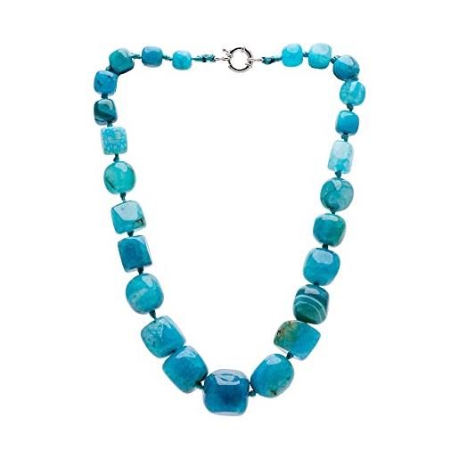 TreasureBay - collana da donna con pietre preziose naturali e colori diversi, gemma, agata blu, 