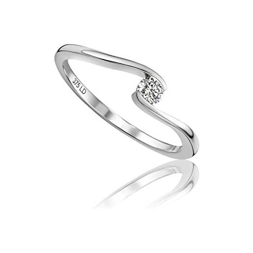 Miore's lab diamonds, anello di fidanzamento con solitario in oro bianco 9 carati 375 con diamante da laboratorio da 0,10 carati. 