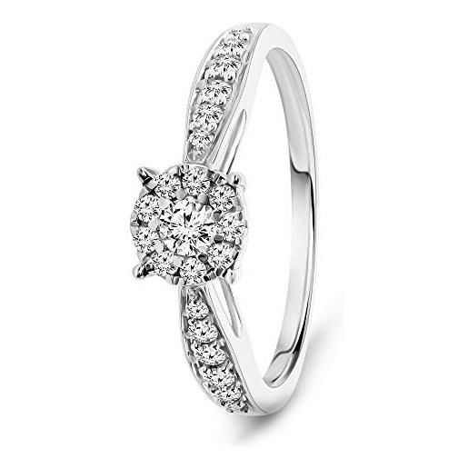 Miore anello donna di fidanzamento con diamanti taglio brillante ct. 0.30 in oro bianco 9 kt 375