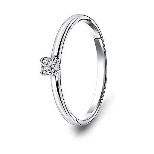 Miore anello di fidanzamento con diamante solitario a 4 punte in oro bianco 9 kt 375 anello da donna con diamante da 0,10 ct