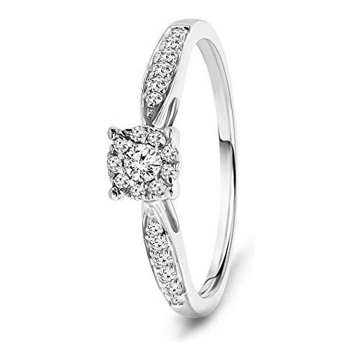 Miore anello donna di fidanzamento con diamanti taglio brillante ct. 0.20 in oro bianco 9 kt 375