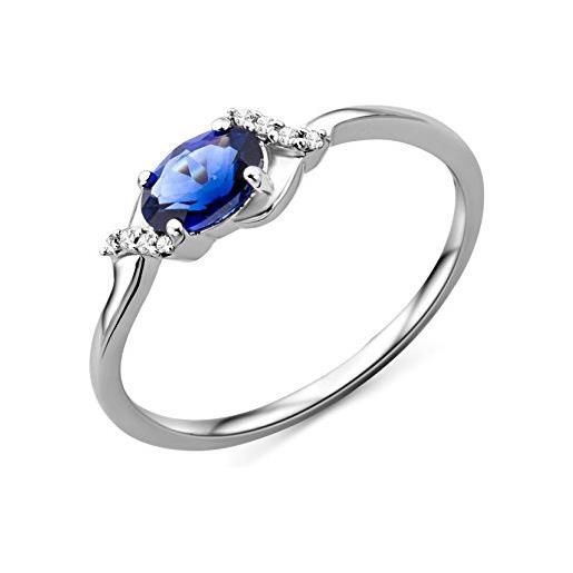 Miore jewelry anello di fidanzamento da donna con diamante da 0,03 ct con pietra preziosa zaffiro blu e 8 diamanti anello con diamante brillante in oro bianco oro 9 ct (375)