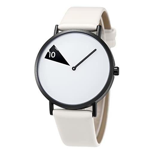 SHENGKE orologio minimalista da donna, cinturino in pelle ultra sottile, alla moda, creativo, impermeabile, bianco e nero, cinghia