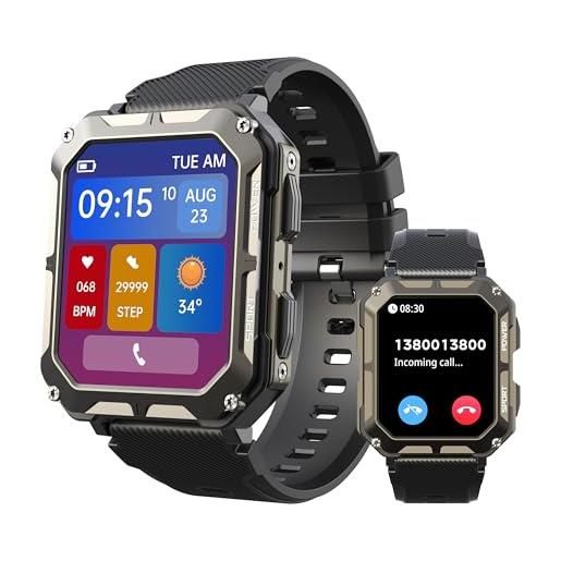 VIRAN smartwatch militare con funzione telefonica, 1,83 touch screen da ip68 impermeabile con monitor del sonno 123 modalità sportive orologio sportivo militare(nero)