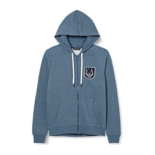 Emporio Armani zipped hoodie sweatshirt shield logo terry, maglia di tuta uomo, eclissi, m