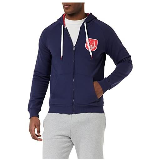 Emporio Armani zipped hoodie sweatshirt shield logo terry, maglia di tuta uomo, nero, s