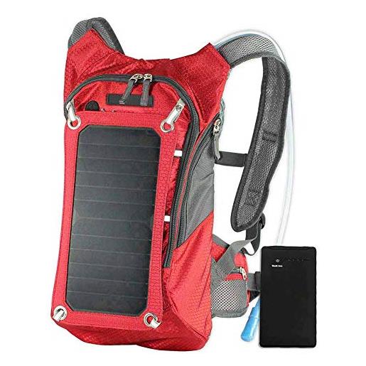 Alomejor zaino solare con 2l sacca d'acqua zaino con pannello solare da 6,5 w di grande capacità per escursioni e viaggiare(rosso)