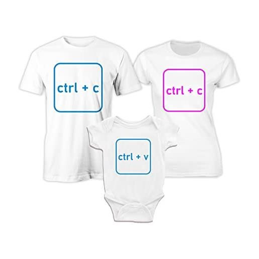 Puzzletee tris famiglia - t-shirt body neonato - figlio - ctrl+c - ctrl+v - copia incolla - nerd - informatica - papà mamma figlio maschio - body simpatico - festa papà - t-shirt - set magliette