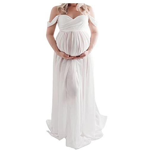 eexuujkl abito per fotografia di maternità con spalle scoperte abito in chiffon con maxi gravidanza abiti lunghi per donna servizio fotografico prop, bianco, m