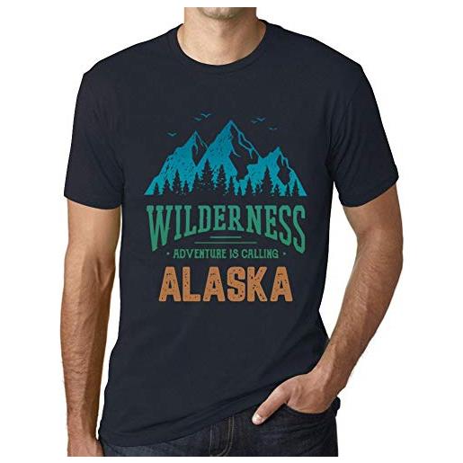ULTRABASIC uomo maglietta 荒野，冒险在召唤阿拉斯加 - wilderness, adventure is calling alaska - t-shirt stampa grafica divertente vintage idea regalo originale alla moda marine 5xl