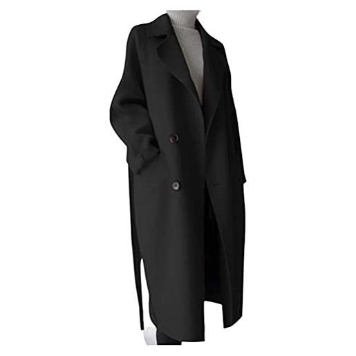 Minetom donna cappotto in lana elegante giacca lunga da lavoro ufficio blazer manica lunga trench antivento bottoni eleganti parka d beige 42