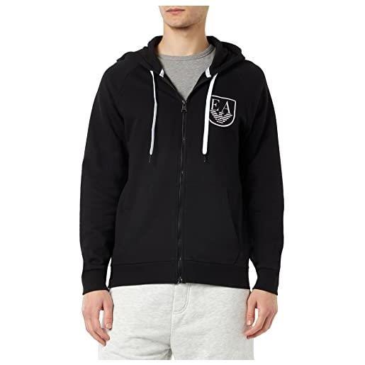 Emporio Armani zipped hoodie sweatshirt shield logo terry, maglia di tuta uomo, nero, s
