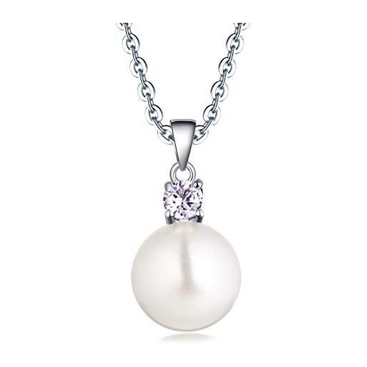 JO WISDOM collana di perla argento 925 donna, ciondolo con catena perla d'acqua dolce 10 mm zirconia cubica aaa june birthstone colore alessandrite
