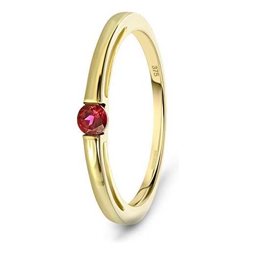 MIORE anello di fidanzamento con rubino rosso solitario 9 ct in oro giallo 375