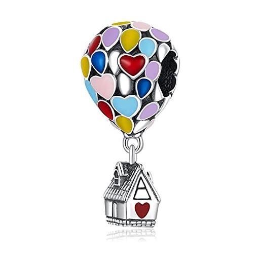 Annmors charms up house&air balloon charm bead charm donna argento ciondolo a forma di, in argento sterling 925, compatibile con braccialetti e collane europei