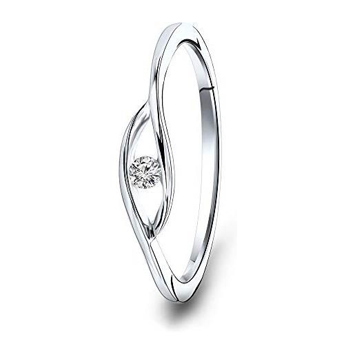 MIORE anello di fidanzamento con diamante solitario anello da donna in oro bianco 9 carati / 375 con diamante 0,05 ct