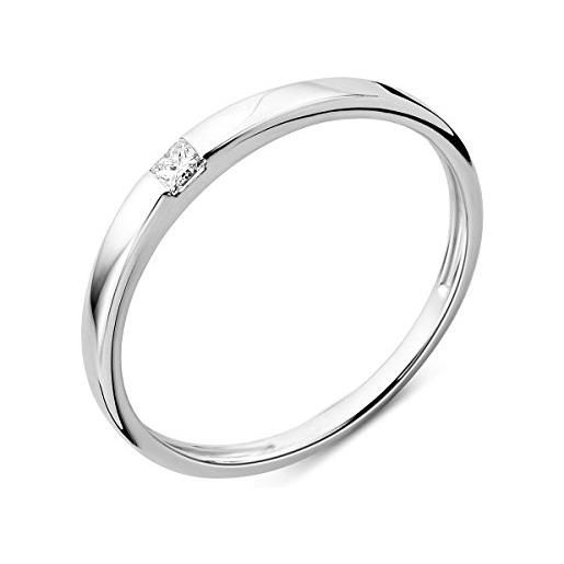 Miore - anello per donna, in oro bianco 9 ct/375 con diamante solitario, taglio principessa 0.06 ct e oro bianco, 58 (18.5), colore: argento, cod. M9156r58