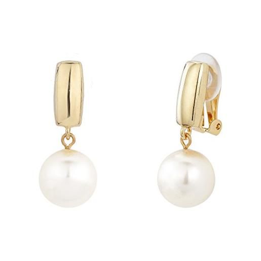 Traveller orecchini a clip - pendenti - perla 12 mm bianco - placcati oro 22 carati - 113718