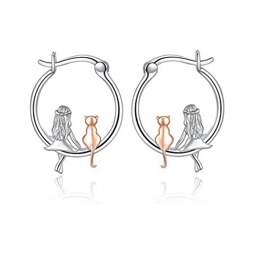 YAFEINI orecchini gatto orecchini a cerchio per ragazze bambini orecchini in argento sterling 925 per ragazze gatto gioielli regali per le donne (gatto)