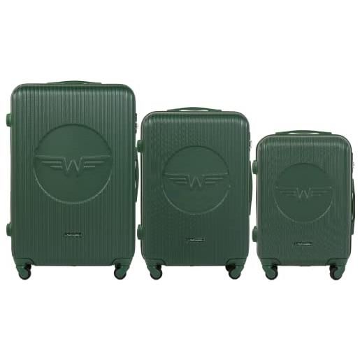 W WINGS wings - borsa da viaggio leggera con ruote e manico telescopico, confezione da 3 pezzi, colore: verde militare, verde militare, 3 set, valigetta