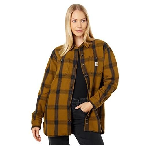 Carhartt loose fit heavyweight twill long-sleeve plaid shirt, camicia da lavoro button down da donna, Carhartt brown, 