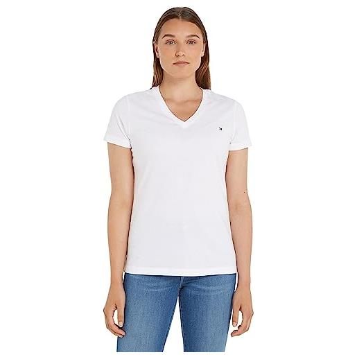 Tommy Hilfiger t-shirt maniche corte donna heritage scollo a v, bianco (classic white), 3xl