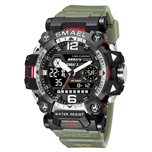 SMAEL orologio militare da uomo outdoor led orologio digitale impermeabile tattico esercito orologi sportivi da polso per gli uomini army green_8072, verde militare