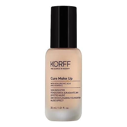 Korff skin booster fondotinta idratante 24h, effetto nude con acido ialuronico e vitamina e, texture sottile e setosa, coprenza bassa, nude 04, confezione 30ml