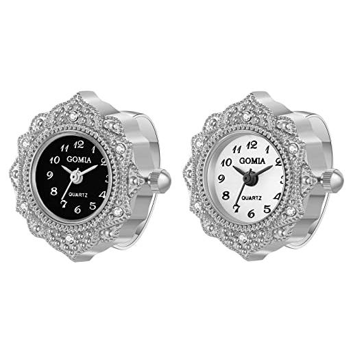 JewelryWe orologio da dito da uomo e donna con elastico rotondo al quarzo, anello orologio stile semplice, con zircone lucido fiore, regalo per natale