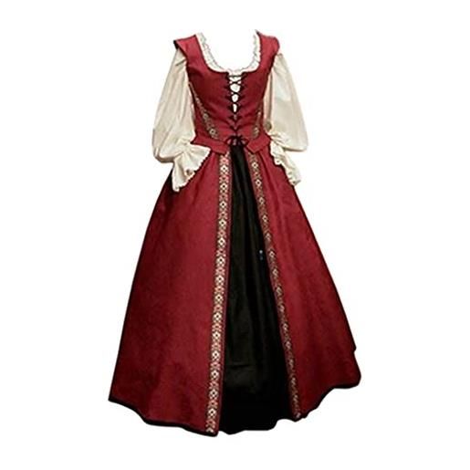 Byqny rinascimentale medievale abito donna abito da corte a tunica con scollo quadrato manica lunga fancy cosplay vestito gotico eleganti principessa vestito lungo abito due pezzi retrò