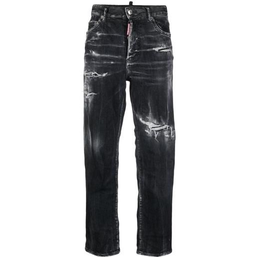 Dsquared2 jeans crop con effetto vissuto - nero